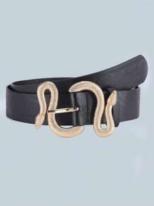 1pc Fashion Golden Snake Buckle PU Leather Belt, Unisex Suitable For Party Casual Daily Commute Holiday Accessory