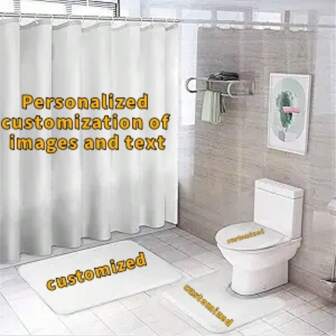 4 Piezas Cortina de ducha personalizada Cortinas de baño impermeables Impresión 3D Foto personalizada Poliéster Decoración de baño con ganchos para envío directo Decoración de baño Decoración de otoño Accesorios de baño Regreso a la escuela