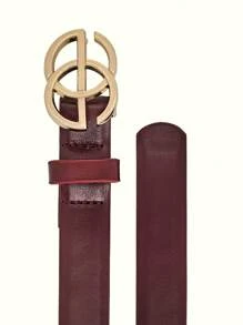 Fashion 3D Geometric Pattern Burgundy Red Women's Belt, Solid Color Geometric Pattern Casual Elegant Sexy Streetwear Palace Style Business Party PU Leather Accessory For Autumn/Winter