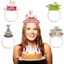6pcs Paper Happy Birthday Foil Headbands & Birthday Party Caps, Head Decor For Birthday Celebration, Theme Party