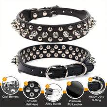 Spiked Dog Collar, Soft PU Leather With Mushrooms, Rivet And Spike Studs, Adjustable And Durable Training Collar For Male And Female Dogs