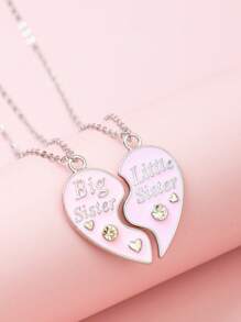 Set de 2 collares de colgante para hermana mayor y hermana menor, mejor amiga, adecuado para regalos de festivales para niñas, collar de hermana, regalo del Día de la Madre
