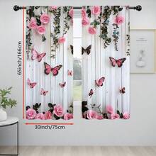 2 件装粉色玫瑰蝴蝶印花窗帘，隐私窗帘套装，2D 平面印花，杆式插入，适用于卧室、客厅、宿舍、办公室，情人节礼物，家居装饰。 - 彩色 - 查看 16