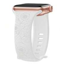 Silikon Armband mit Blumengravur kompatibel mit 44mm 42mm 41mm 40mm 45mm 49mm Series 9 8 7 SE 6 5 4, Ultra weich, langanhaltend, Modezubehör