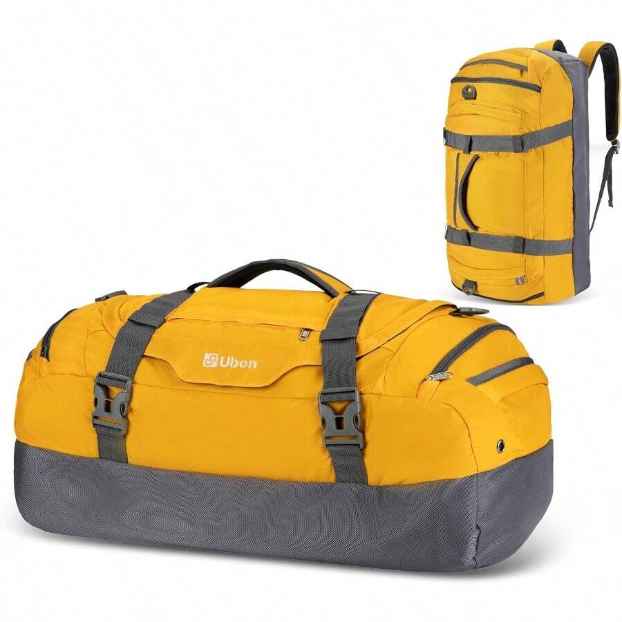 Large Duffel Bag Holdall Bags With Shoe Compartments 4Way Sports Gym Duffel Backpack With Padded Straps 55L Camping Traveling Duffle Bag Waterproof Gym Bag Overnight Bags Yellow - Yellow - View 1