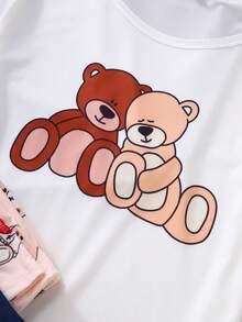 Conjunto de 3 piezas de parte superior de manga corta y pantalones con estampado de animal de dibujos animados y letras - Multicolor - Ver 6