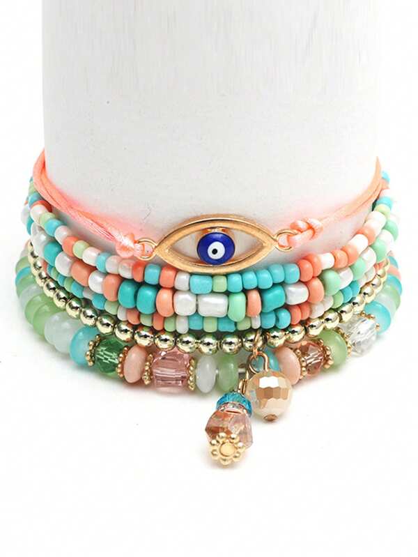6 Peças Pulseiras Elegantes e Retrô de Estilo Olho Grego Minimalista, Adequado para Decoração de Looks Casuais Diários de Mulheres