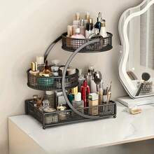 1pc Lightweight Varnished Metal Makeup Storage Rack - No - Installation, Ideal For Vanity Countertop, For Lipstick & Skincare - White - View 2
