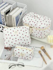 1 Black & White Color Matching Cosmetic Bag With Bow Pattern, Multifunctional Makeup Storage Bag Portable Makeup Brush Clutch With Zipper Closure For Lipstick, Brushes, Skincare, Storage Box, Jewelry Storage Box, Lip Gloss Storage Box - Multicolor - View 3