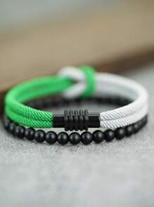 Set da 2 braccialetti da uomo alla moda, bracciale in corda con nodo, fibbia magnetica, colore giallo e rosso