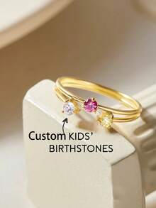 1pc Women's Birthstone Ring, Gold Color Ring, Mother's Day Gift, Gift For Her, Women's Jewelry, Gold Jewelry, DIY Jewelry, Women's Jewelry, Inlaid Colorful Rhinestones, Mother's Day Gift, Customized Women's Jewelry, 12-Month Birthday Anniversary Ring, Waterproof Brand New Jewelry - Gold - View 2