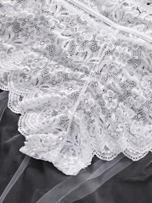 Plus Size 2 Pieces Lingerie Set For Women Sexy Deep V Allover Lace Bra And Panty High Waist Nightwear Clubwear - White - View 7