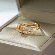 1 pieza Anillo de diseño de uñas chapado en oro de acero inoxidable, joyería personalizada creativa, anillo unisex de moda minimalista casual y versátil retro para hombres y mujeres, apto para la calle, uso diario, fiestas, vacaciones, regalo de graduación, joyería