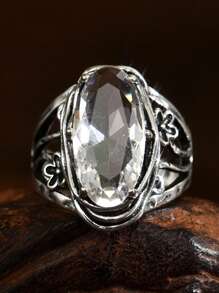 1pc Vintage Boho Style Silver Color Ring For Women, Suitable For Wedding, Engagement, Promise And Daily Wear