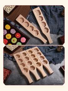 1 Set Of 4 Flower-Shaped Wooden Stamps, Wooden Mooncake Molds, DIY Hand-Pressed Mooncake Stamps, Dim Sum Desserts, Mung Bean Cakes, Pumpkin Cakes, Biscuits, Steamed Buns, Mid-Autumn Festival Pastry Molds, Biscuit Cutters, Mooncake Makers, Baking Tools, Suitable For Restaurants/Outdoors/Dining/Parties/Gifts/Festivals