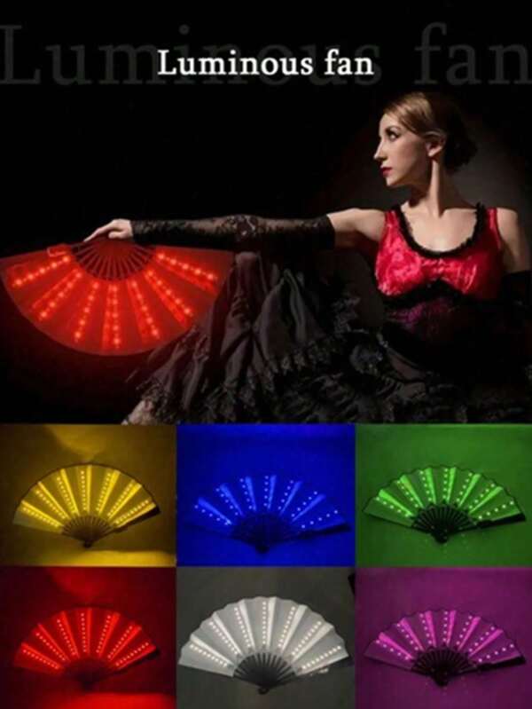 1pc Carnival Folding Fan LED Light Big Hand Fan Colorful Light Hand-Held Folding Fan (Including Batteries) Party Gifts, Shows, Weddings, Birthdays, Home Decor, Nightclubs, Light Up Party Supplies, Fluorescent Props Fans, Japanese Clark Fans, Music Festivals, Game Props, Halloween Parties, Fall Decorations,Cosplay, Glow In The Dark, Christmas Gifts
