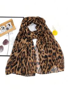 A Fashionable Leopard Print Soft Thin Women's Scarf Shawl Suitable For Daily Commuting Outerwear - Brown - View 2