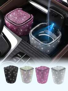 1pc Car Accessories Studded Car Ashtray Fashion Led Lamp Multifunctional Car Creative Car Ashtray For Men And Women/Luxury Rhinestone Ashtray, With Cover, Portable Ashtray-Free Hot Drilling Car Ashtray/Applicable Holiday Gifts - Multicolor - View 11
