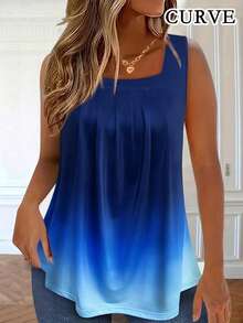 Plus Size Summer Women's Gradient Square Neck Top - Blue - View 1