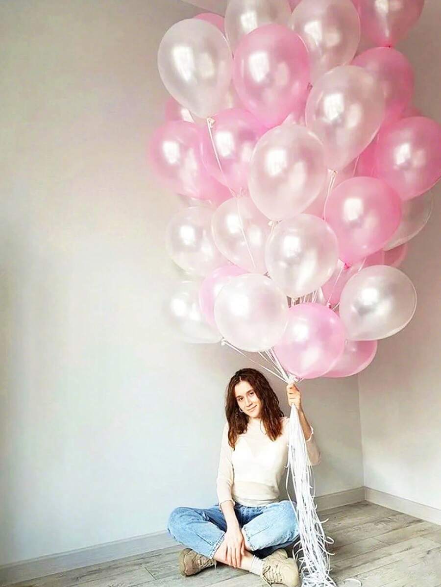 30pcs Pearlescent Pink & White Latex Balloons, Suitable For Wedding, Engagement, Anniversary, Bachelorette, Gender Reveal, Birthday Party Decor