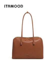 ITAMOOD Bolso de diseñador de piel de ternera Togo de lujo elegante de alta calidad, bolso de gran capacidad con detalles de carta, ligero, de negocios y casual, de color marrón, bolsa de mano y bolsa de hombro minimalista y vintage de unicolor con textura, ideal como regalo para maestros, bolsos para mujer 80368