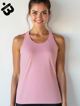 1 Pieza Camiseta sin mangas de deporte para mujer con espalda nadadora abierta, color rosa, de tela suave y transpirable, apta para gimnasio, entrenamiento de fuerza, senderismo al aire libre, correr, yoga, camping y estilo deportivo urbano, muy práctica