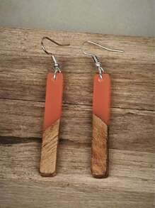 Orecchini rettangolari vintage in legno e resina per donne