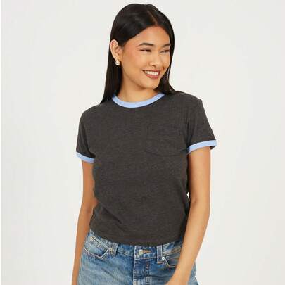 brave soul T-Shirt With Pocket & Contrast Trims