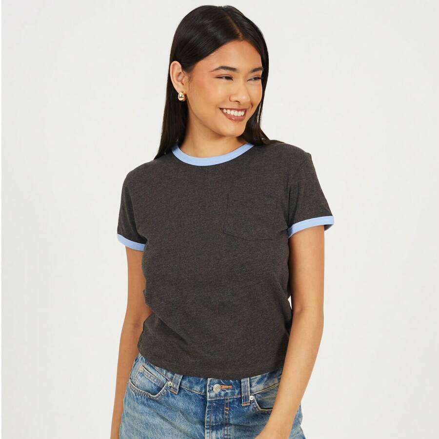 brave soul T-Shirt With Pocket & Contrast Trims