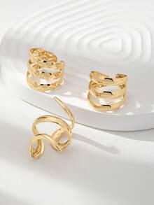 3 Pcs Simple Design Rings Set For Women Golden Color Iron Metal Ring , Daily Wear Jewelry - Gold - View 2