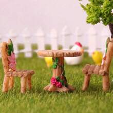 1set-Mini Fairy Garden Table And Chair Set, Yellow ABS Resin Doll House Furniture Decoration Kit, Micro-Landscape Art Deco Accessories, Fairy Garden Bench Dollhouse Accessories Statue DIY Decor Gift