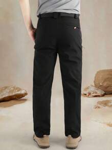 LEDUNTINO Calças de lã grossas casuais com zíper da moda masculina, esportivas, sólidas, com elasticidade, presente para namorado, calças quentes à prova de vento para inverno e outono, à prova d'água, emendadas, calças de acampamento, primavera e outono, calças masculinas