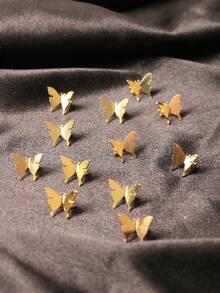 10个金色3D蝴蝶发夹，免打孔蝴蝶花朵发夹，优雅女士发饰爪夹发卡，学习用品套装，头部饰品，发夹，夏季，假日，旅行，节日，生日 - 金色 - 查看 2