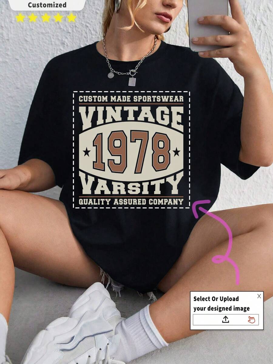 Customized Plus Size Black Crewneck T-Shirt - Vintage 1978 New York Retro Print, Classic Urban Streetwear, Throwback Graphic Tee, Music Festival Outfit, Birthday/Anniversary Gift, Big & Tall Comfort Fit, Hipster Fashion, Unisex Casual Wear, Friends Matching NYC Style, Y2K Aesthetic, Minimalist Retro Design, Custom Year Apparel, Statement Piece, Holiday Souvenir - Black - View 1