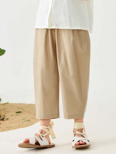 mini bala 女童长裤子柔软亲肤透气高腰宽松萝卜裤夏季