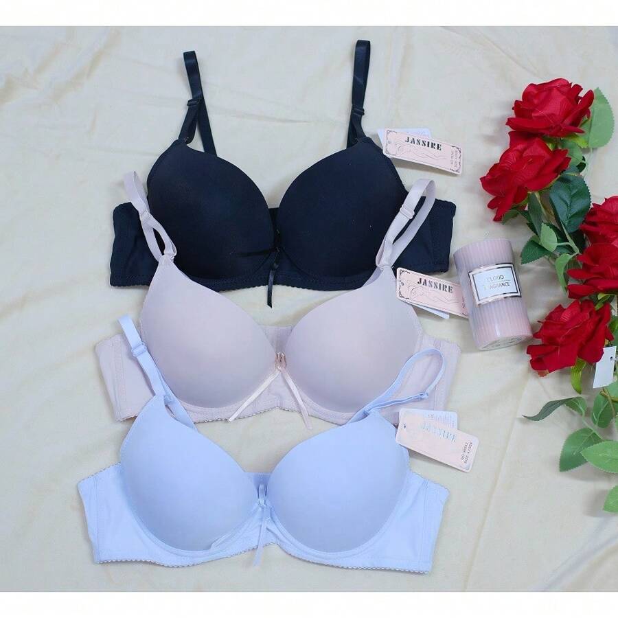 1pc Rückenschnallen-BH für Damen, gerafft, hautfreundlich, bequem, einteilig, schlank machend und schöner Rücken, mit Stahlring