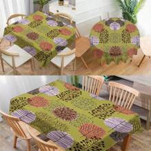 1pc Floral & Geometric Pattern Printed Tablecloth, Polyester Modern Style Waterproof Rectangular/Round Digitally Printed Tablecloth Suitable For Living Room, Home, Outdoor Dining Table, Small Round Table