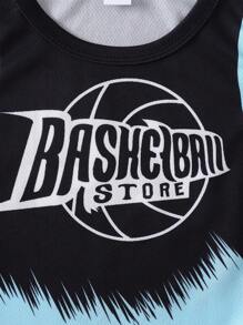 2pcs/Set Summer Kids/Toddler Digital 24 Print Mesh Round Neck Tank Top And Shorts Set, For 3-7 Years Old Student, Casual, Sports, Basketball