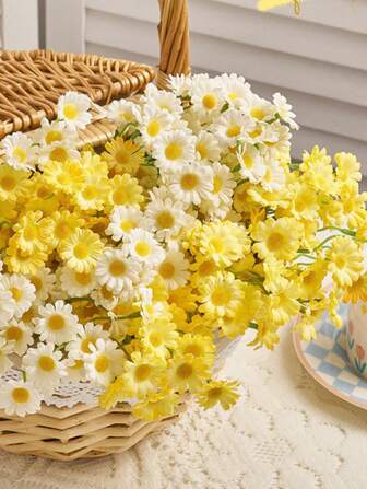 3/6/12pcs Small White Daisy Flowers Artificial, Fake Daisies, Spring Wild Flower For Party Decor (Vase Not Included), Fall Decor, Autumn