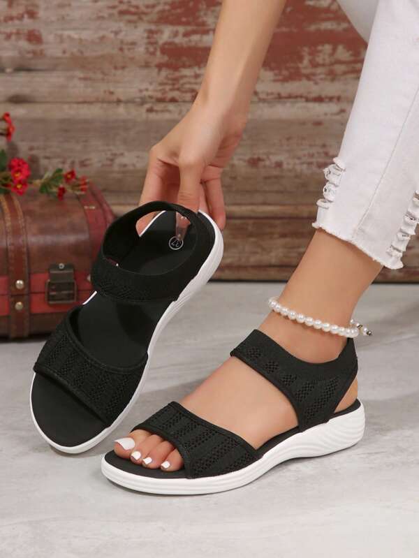 Letnie nowe miękkie antypoślizgowe sandały na koturnie, modne uniwersalne buty wsuwane z odkrytymi palcami