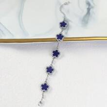 1pc Light Luxury Single-Sided Zirconia Inlaid Stainless Five Leaf Grass Bracelet, For Daily Wear, Dating, Vacation And Other Occasions. Made Of Hypoallergenic Titanium Steel And Popular Jewelry, It Is The Perfect Gift For Girlfriends ﻿