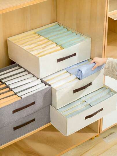 1件16格裤子/衣服分隔收纳盒棉麻材质收纳盒衣服整理盒衣柜柜子抽屉收纳盒