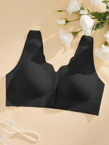 1pc Women'S Push Up Bra Casual Comfy Front Closure Women Fashion Solid Color Comfortable Front Open Wirefree Breathable Bra Women's Sexy Lingerie Underwear - Black - View 7