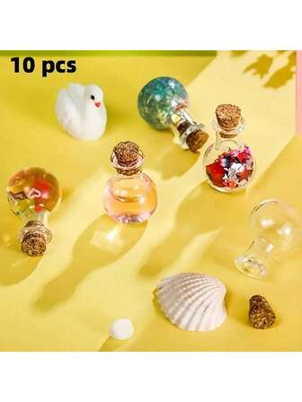 10pcs Mini Glass Bottles With Soft Cork Lids, Unscented Small Perfume Bottles, Suitable For Home/Office Desk Decorations, Drift Bottles
