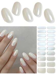 Pre-Cured Gel Nail Strips | 20 White Pearl Shimmer Gel Nail Stickers UV | The Semi-Cure Gel Manicure Pack Is Suitable For Home Nail DIY - White - View 10