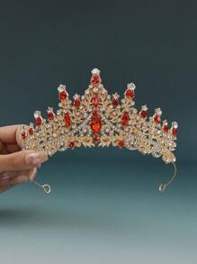 1 pieza Corona de aleación con cristal de diamante en forma de lágrima color rosa fashionable, adecuada para que las mujeres la usen en bodas, cumpleaños, fiestas