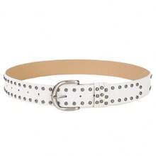 1 件美式时尚休闲铆钉简约百搭女士腰带夏季、学校秋季、秋季、万圣节 - 黑色 - 查看 12