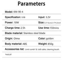 Cortapelos profesional Kemei KM-90-4 para salón, 115,00 RPM, recargable por USB, herramienta de corte y recorte para barberos - Dorado - Ver 3