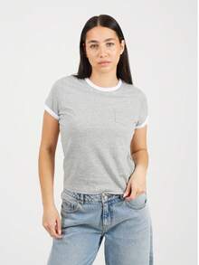brave soul T-Shirt With Pocket & Contrast Trims - Grey Marl - View 3