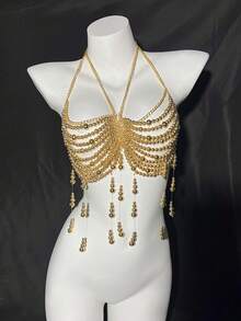 1 Stück sexy, modischer, personalisierter, exquisiter, mehrlagiger Brustschmuck-Kette aus Kunstperlen, Accessoire für Hochzeit und Party